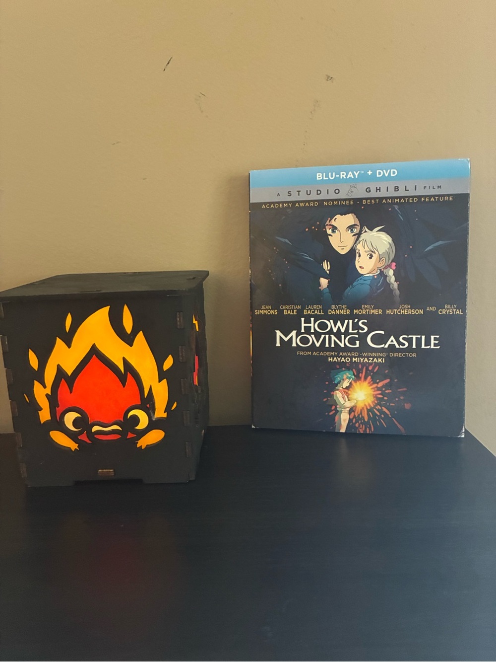 Howls moving castle DVD and Calcifer hand made tea light box.